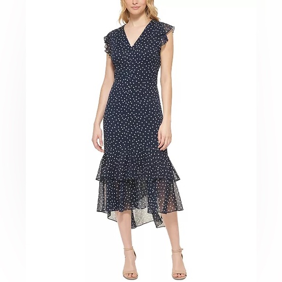 Tommy Hilfiger Dresses & Skirts - TOMMY HILFIGER Elegant Women White and Black Chiffon Polka Dot Dress, Size 4